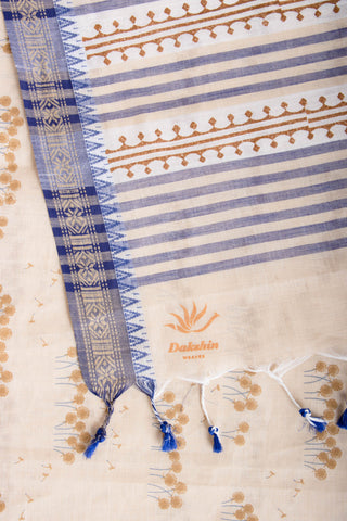 Alikam Khadi-Cotton saree in Lime Green and Grass leaf hand print.