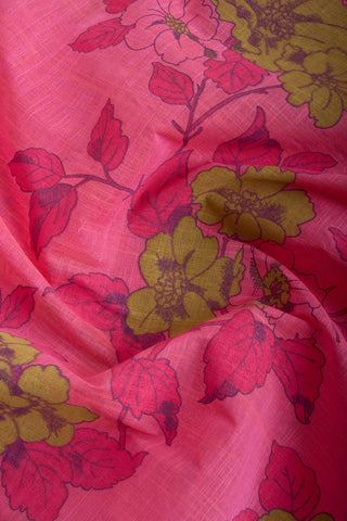 Kanchi Cotton saree in bright pink color with floral print.