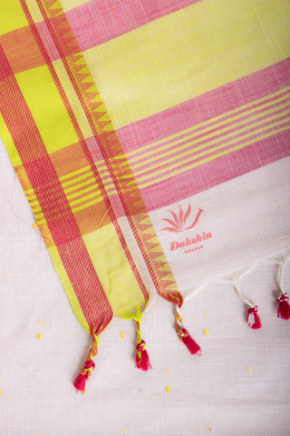 Alikam Khadi cotton saree in baby blue with lotus buds design hand embroidered.