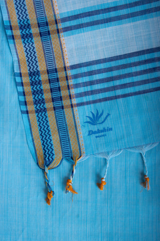 Alikam Khadi cotton plain saree in sky Blue slub textured weave