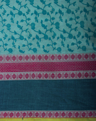 Chettinadu cotton saree in French pink with floral jaal handprint.