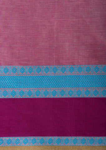 Chettinadu cotton saree in French pink with floral jaal handprint.