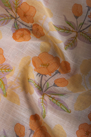 Alikam Khadi-Cotton saree in Yellow beige and Floral print