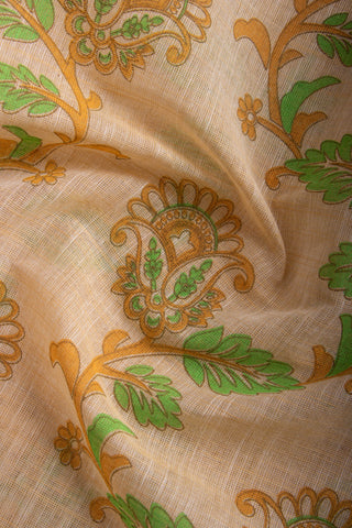 Alikam Khadi-Cotton saree in Sand Beige color and Floral Print.