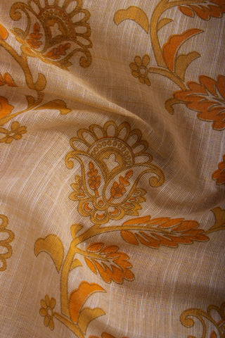 Alikam Khadi-Cotton saree in Sand Beige color and Floral Print.