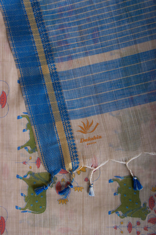 Ikkath Cotton saree in buff Beige with Pichwai floral print