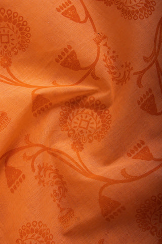 Chettinadu cotton saree in Pumpkin Orange with floral print in the body