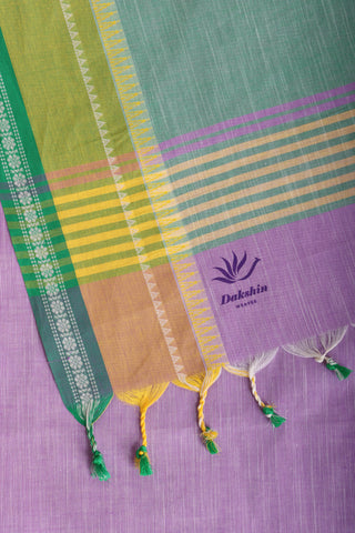 Alikam Khadi cotton plain saree in Lavender and white slub texture.