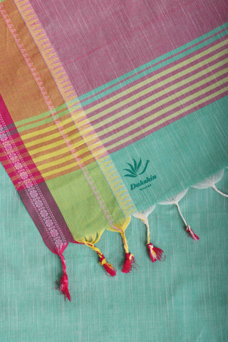 Alikam Khadi cotton plain saree in Lavender and white slub texture.