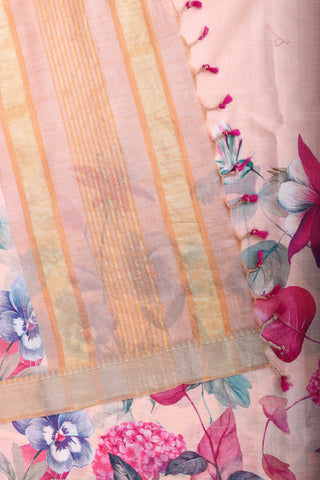 Mangalagiri Cotton saree in Pastel lilac with Color Art Floral Digital print