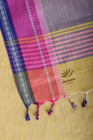 Alikam Khadi cotton plain saree in Lavender and white slub texture.