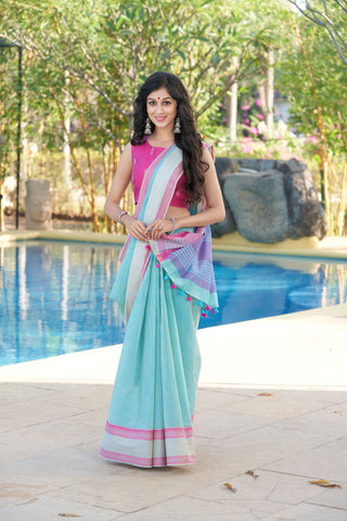 Alikam Khadi cotton plain saree in Lavender slub textured weave.