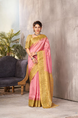 Grey checks with mustard yellow cotton silk saree with block print