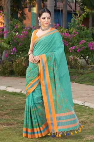 Kanchi cotton saree in floral print with texture