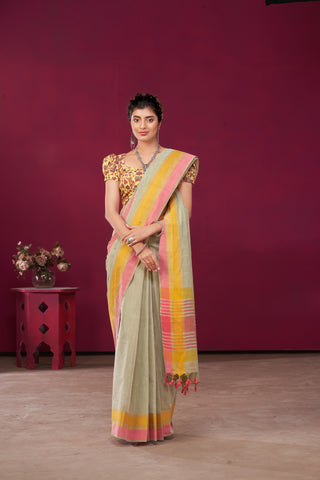 Cloud Grey with white slub effect Mangalagiri cotton saree