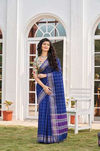 Venkatagiri Cotton saree in Rani pink with woven checks