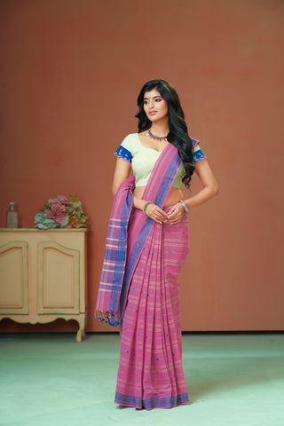 Venkatagiri Cotton saree in Grape Purple with hand woven lines and buttas