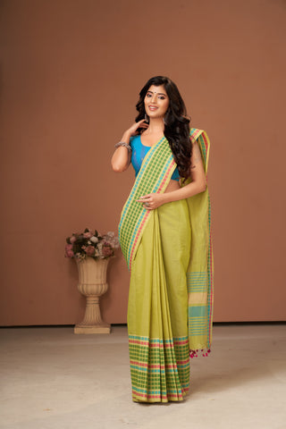 Chettinadu Cotton saree  in sea green with slub texture